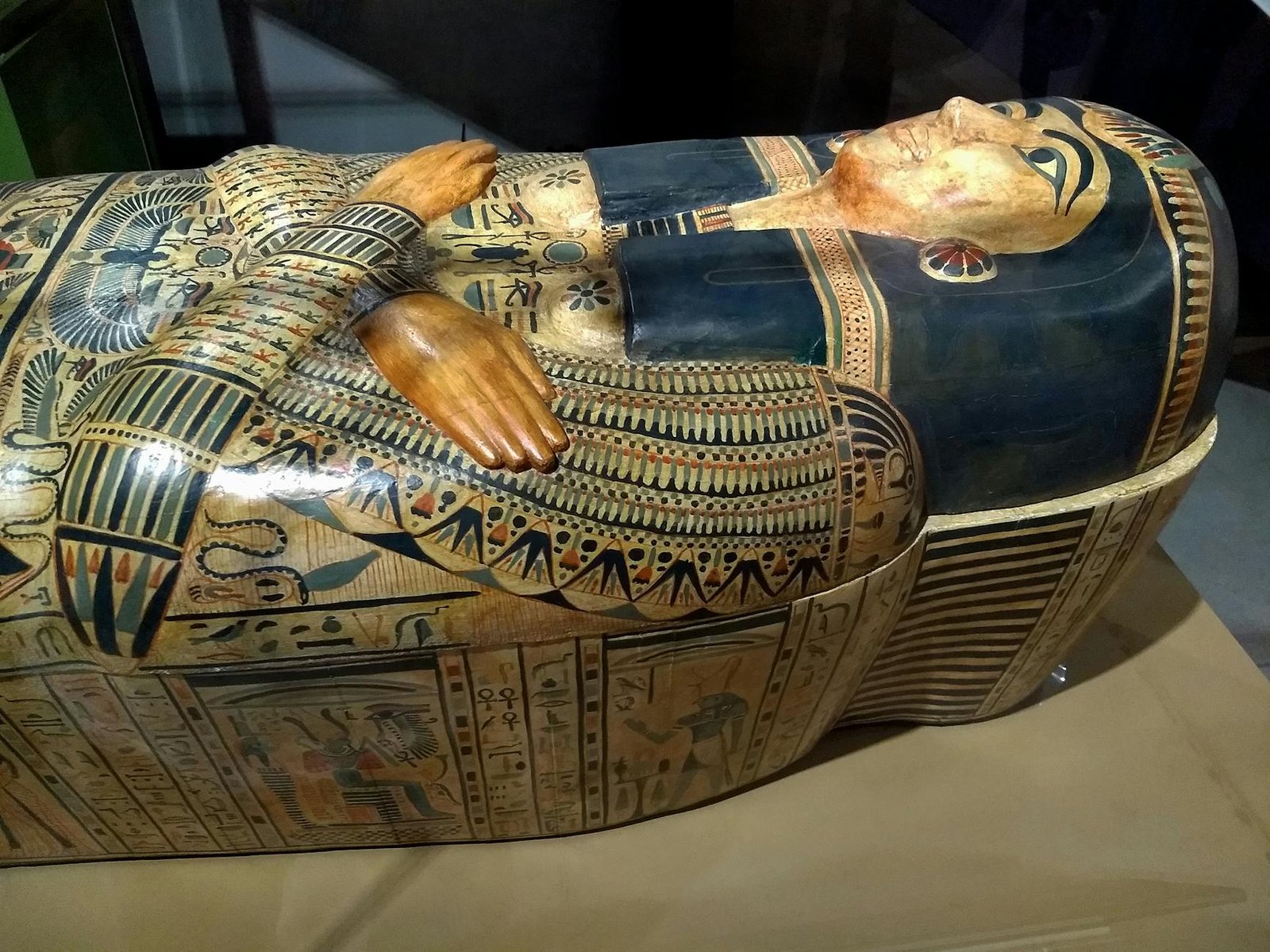 blue and brown egyptian coffin