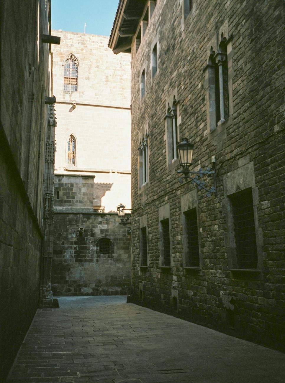 narrow street and brick walls